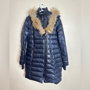 Atelier Noir by Rudsak Size S/M Women's navy Puffer Coat with Faux Fur Trim